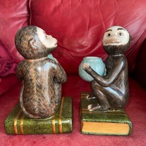 Vintage Ceramic Monkey Bookends